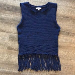 Navy Blue B.B. Dakota Sweater Fringe Tank